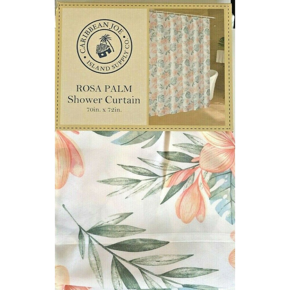 Caribbean Joe Rosa Palm Fabric Shower Curtain Beach Summer House Tropical 70x72